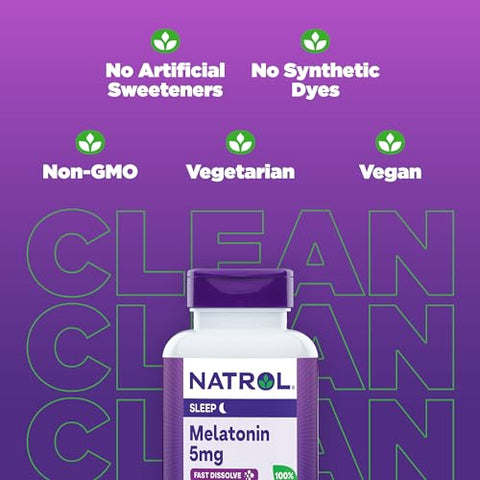 Sleep Melatonin 5mg – 200 Comprimidos de Melatonina de Dissolução Rápida com Sabor de Morango para Auxiliar o Sono Noturno de Adultos – Fornecimento de 200 Dias - Natrol