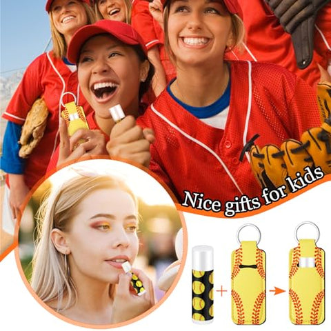 Conjunto de 18 Batons e Porta-Batom Hidratante em Chaveiros – Presente para Equipe de Adolescentes, Meninas e Meninos – Festa Esportiva (Softball) - Swiffen