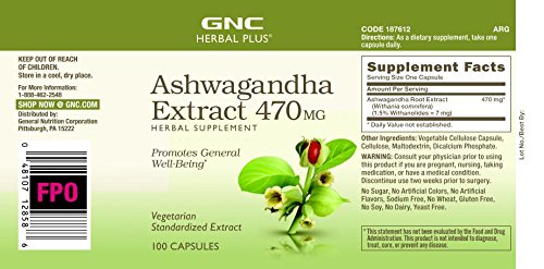 Herbal Plus Extrato de Ashwagandha 470mg | Promove Bem-Estar Geral | 100 Comprimidos - GNC