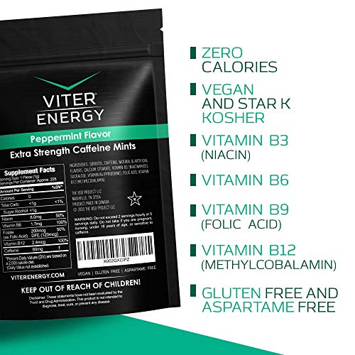 Menta Forte com Cafeína 80mg, Vitaminas B, Sem Açúcar (8oz, Embalagem a Granel) - Viter Energy