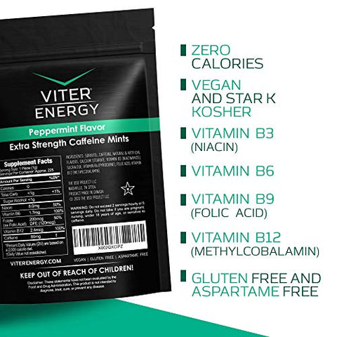 Menta Forte com Cafeína 80mg, Vitaminas B, Sem Açúcar (8oz, Embalagem a Granel) - Viter Energy