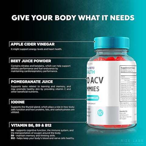 rize labs - (3 Pacotes) Gomas de Saúde Keto com ACV – ACV Keto Saúde 750mg Perda de Peso Avançada ACV para Saúde Keto Gomas com Vinagre de Maçã AC Keto Suplemento ACV Gordura Abdominal (180…)