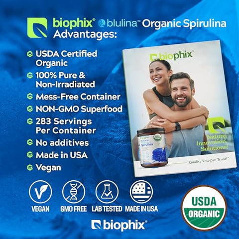 biophix - Biophix Blue Spirulina em Pó Orgânico 283 Porções – Suplemento Superfood – Pigmento Azul Natural – Espirulina em Pó Orgânica 10g