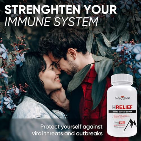 Paramount Labs - Suplemento Premium HRelief – Suporte Avançado à Saúde Imunológica para Adultos – Controle de Surto com Super Comprimidos de Lisina – Lisina, Zinco, VIT C – 120 ct