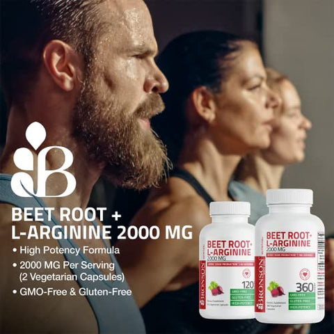 Beet Root L-Arginine 2000 MG – Produção de Óxido Nítrico – 360 Cápsulas Vegetarianas – Não-OGM - Bronson