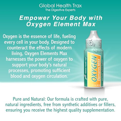 Global Health Trax - GHT Oxygen Elements Max – Gotas de Oxigênio Líquido em Frasco de 30ml, Suplemento Portátil – Aumente Resistência e Energia, Limpe as Células