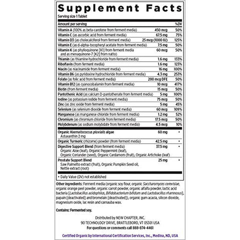 Multivitamínico para Homens 50 Plus – Todo Homem Diário 55 com Probióticos Fermentados Alimentos Integrais Astaxantina Orgânica Ingredientes Não-OGM – 90 ct - New Chapter