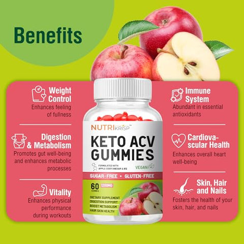 NutriKrisp - Gummy Keto ACV para Perda de Peso Avançada  | Fórmula Avançada com Vinagre de Maçã | 100% Natural e Eficaz | Resultados Rápidos e Duradouros