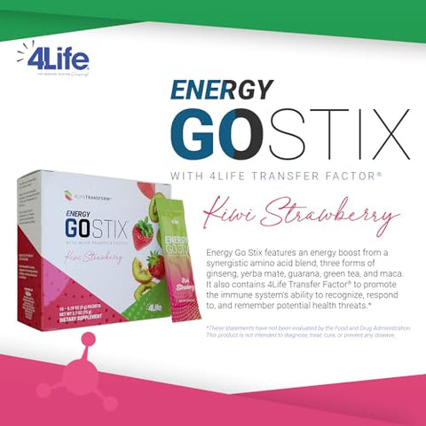 Energy Go Stix – Fonte de Energia Saudável – Mistura de Bebida de Kiwi Morango – Contém Cafeína Natural de Guaraná, Maca, Yerba Mate e Extrato de Folha de Chá Verde – 15 Pacotes - 4Life