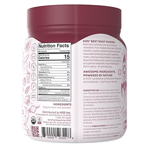 Beet Root Powder Orgânico – Certificado pelo USDA, Impulsionador de Óxido Nítrico, Sem Transgênicos, Sem Glúten - KOS