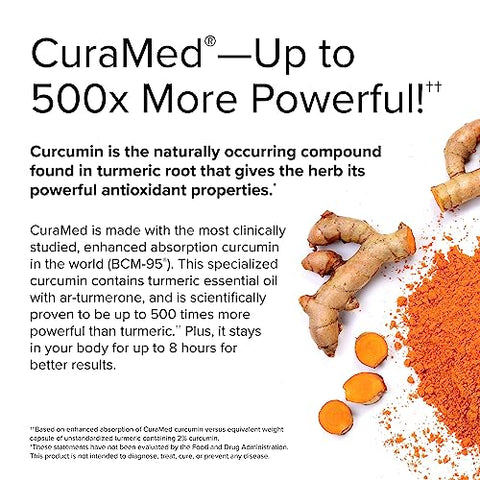 CuraMed 375 mg Complexo de Curcumina – 60 Softgels – Absorção Superior BCM-95 – Não-OGM, Sem Glúten, Halal – 60 Porções - Terry Naturally