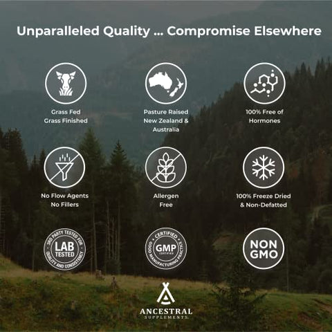 Suplemento de Pulmão e Fígado de Gado Alimentado com Capim, 500mg, Suporte para Saúde Pulmonar, Respiratória, Vascular e Circulatória, Não-OGM, 180 cápsulas - Ancestral Supplements