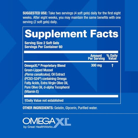 Generic - Omega XL – Suporte Articular Natural, Óleo de Mexilhão de Lábios Verdes, Cápsulas Soft Gel, Livre de Medicamentos, 120 Unidades