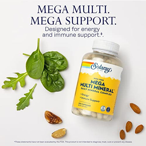 SOLARAY - Solaray Mega Multi Mineral Sem Ferro, Cápsulas de Vitaminas (200 Cápsulas, 50 Porções)