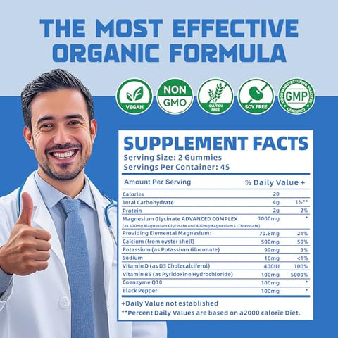 nutravita - Magnesium Glycinate Gummies 1000mg com Magnésio L-Treonato, Complexo de Magnésio Quelato de Potássio com VitD, B6, CoQ10, Cálcio, Suporte para Memória, Calma, Humor – 90 Gomas
