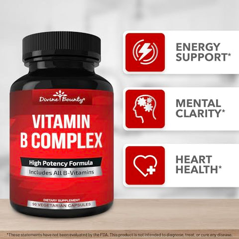 Super B Complex Vitamins – Todas as Vitaminas do Complexo B, Incluindo B12, B1, B2, B3, B5, B6, B7, B9, Ácido Fólico – Suplemento de Vitamina B – Suporte ao Metabolismo Energético Saudável – 90 cápsulas - Divine Bounty
