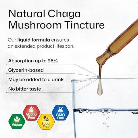 BIO KRAUTER - Extrato de Cogumelo Chaga – Tintura de Chaga para Suporte Imunológico – Vegano, Sem Álcool – Marca Chaga Extract