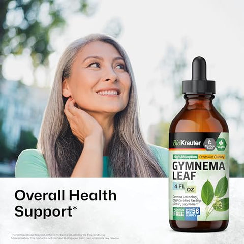 BIO KRAUTER - Extrato de Gymnema Sylvestre em Gotas – Tintura de Gymnema – Livre de Álcool e Açúcar – Vegano – Extrato de Folha de Gymnema 118 ml