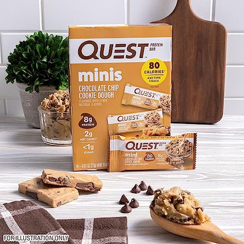 Barras de Proteína Mini Cookie Dough com Pepitas de Chocolate, 8g de Proteína, 1g de Açúcar, 2g de Carboidratos Líquidos, Sem Glúten, 14 Unidades - Quest Nutrition