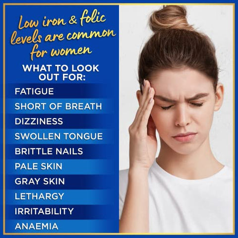 WINDSOR BOTANICALS - Suplemento de Ferro para Mulheres com Ácido Fólico – 35mg de Ferro Suave, 667mcg de Vitamina B9 – Suporte para Anemia, Menstruação e Gravidez – Pílulas de Sulfato Ferroso – 180
