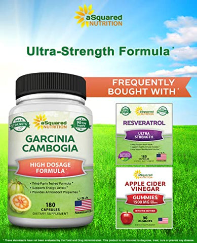Garcinia Cambogia 1600mg-180 Cápsulas – Extrato Puro Natural para Saúde Cerebral – HCA Ultra Padronizado - aSquared Nutrition