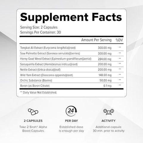 SIRAH - Suplemento Masculino Potencializador de Testosterona – Aumento de Desempenho para Homens – Potencializador de Testosterona para Resistência, Impulso, Resistência, Força, Tamanho, Libido