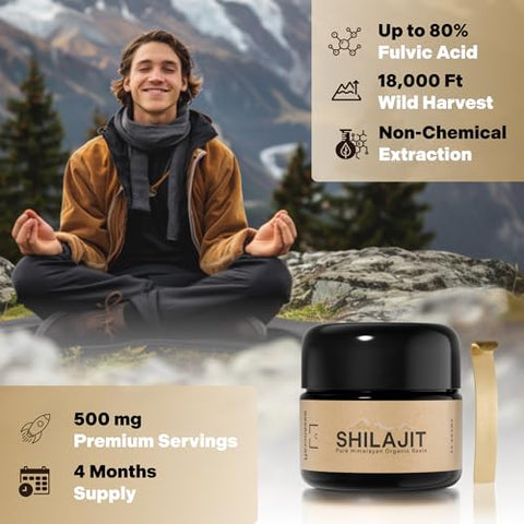 Essencraft - Shilajit Orgânico Puro do Himalaia – 500mg Potência Máxima, 85 Minerais Traços, Humic