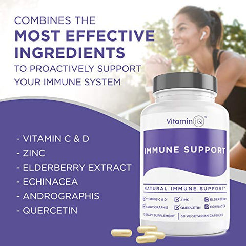VitaminIQ - Suplemento Imunológico com Vitamina C e Zinco, Sabugueiro Sambucus, Vitamina D3, Glutationa, Cápsulas de Equinácea – Impulsionador Natural do Sistema Imunológico – Suplementos Herbais Veganos