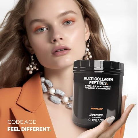 Multi Colágeno Peptídeos Probióticos Edição Black, Vitamina C, Ácido Hialurônico em Pó, Alimentação Natural, Hidrolisado, Zero Carboidratos, Tipo I, II, III, V - Codeage