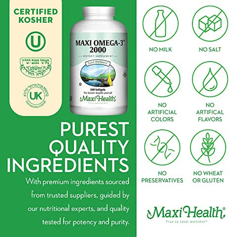 Maxi Health - Suplemento Ômega 3 – Óleo de Peixe Ômega-3 2000mg – Fonte Natural de EPA – Marca Omega