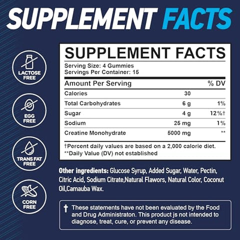 Vita Guard - 5000mg Gomas de Creatina Monohidratada Fórmula para Homens e Mulheres – Construtor Muscular Definitivo, Estimulante de Energia