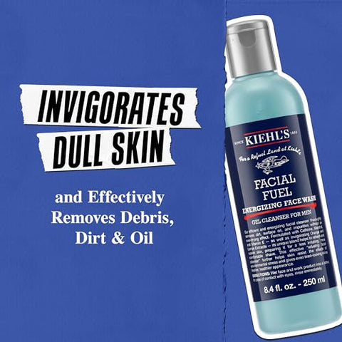 Kiehl’s Facial Fuel Face Wash Gel Refrescante para Homens, com Cafeína, Vitamina E e Mentol, Fórmula Não Ressecante Hidrata a Pele, Ideal para Poros Entupidos, 100g