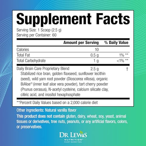 Dr Lewis Nutrition - Suplemento Cognitivo Diário à Base de Plantas com BiAloe para Memória e Concentração – Suporte Cerebral e Energia – 150g