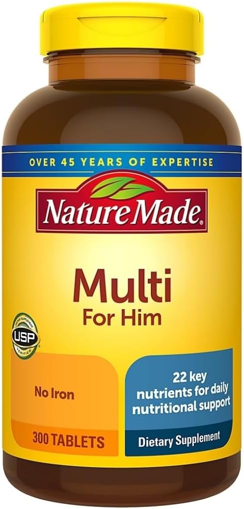 Multivitamínico Para Homens Sem Ferro, Suplemento Diário de Vitaminas para Apoio Nutricional, Multivitamínico para Homens, 300 Comprimidos, Suprimento de 300 Dias - Nature Made