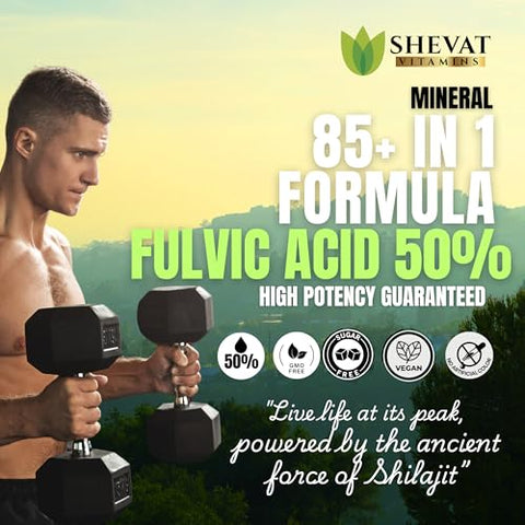 SHEVAT VITAMINS - Shilajit Capsules 22000mg com 50%% de Ácido Fulvico de Shilajit e 85 Minerais Traços para Energia