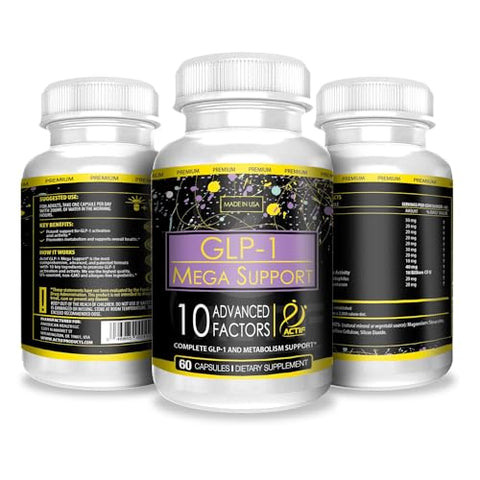 GLP-1 Mega Support – 10 Fatores Avançados de Perda de Peso e Probióticos – Ativador GLP-1 e Suporte ao Metabolismo – Não OGM – Fabricado nos EUA – 60 Cápsulas - ACTIF