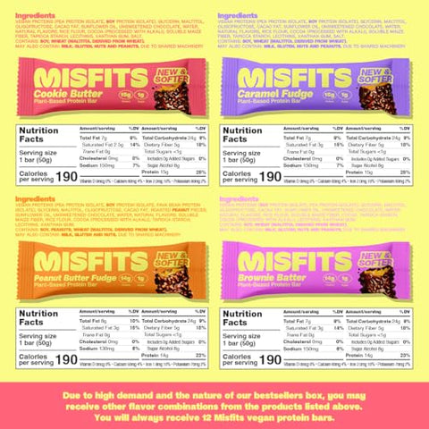 Barras de Proteína Vegana – Receita Atualizada | Baseada em Plantas, Baixo Teor de Açúcar | Marca Misfits - Misfits