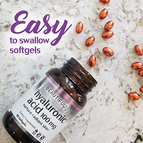 Nutrition Beautiful Ally Ácido Hialurônico 100mg, Nutre a Pele Radiante, Sem OGM, Sem Glúten, Sem Soja, 90 Softgels, 90 Porções - Bluebonnet