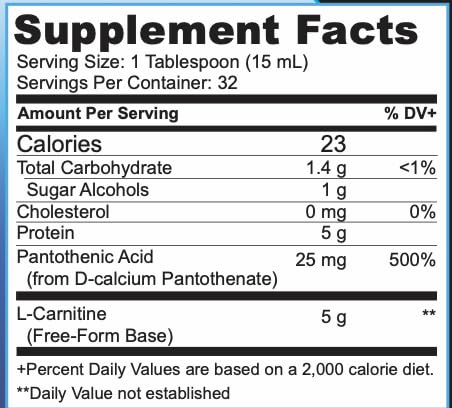 Parker Naturals - L-Carnitina Líquida Concentrada, 5000mg Natural Sabor Cítrico, Suplemento L-Carnitina Líquida com Vitamina V5, 480ml