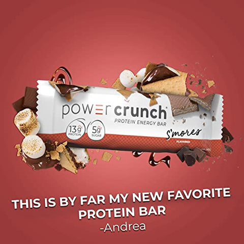 Barras de Wafer de Proteína, Snacks de Alta Proteína com Sabor Delicioso, S’Mores, 40g (12 Unidades) - Power Crunch
