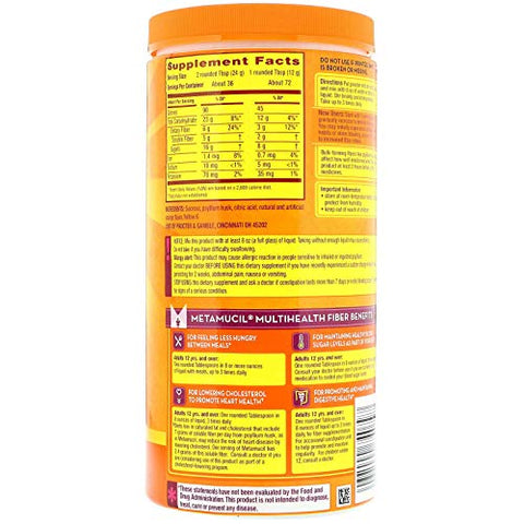 Pó de Fibra 4 em 1 MultiHealth, Sabor Laranja Suave, 861g - Metamucil