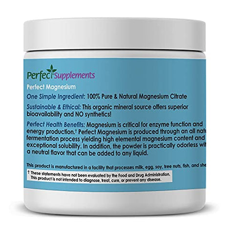 Perfect Supplements - Pó de Citrato de Magnésio Perfeito – 270g | Magnésio em Pó de Alta Qualidade