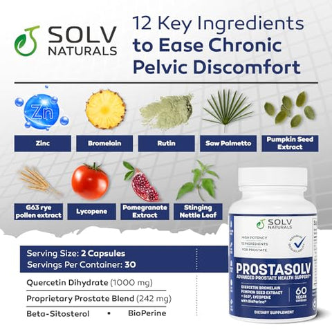 SOLV NATURALS - PROSTASOLV – Suporte para a saúde masculina – Urinário – 60 cápsulas – 100% natural