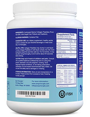 Pó de Peptídeos de Colágeno Marinho Zen Principle 1.5 lb. Peixe Selvagem, Não-OGM. Suporta Pele, Cabelo, Articulações e Ossos Saudáveis. Tipo 1 Hidrolisado