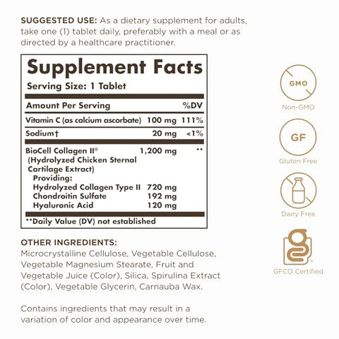 SOLGAR - Solgar Collagen Hyaluronic Acid Complex – 30 Comprimidos, Embalagem com 2 – Sem OGM, Sem Glúten, Sem Lactose – 60 Porções Totais