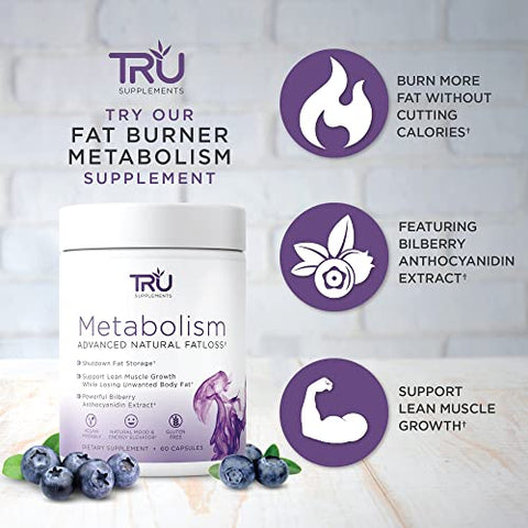 TRU Supplements - TRU Metabolism: Avançada Perda de Gordura, Combate aos Desejos, Melhora o Humor, Sem Nervosismo ou Queda, 30 Porções