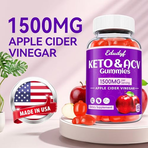 Regio - EDUDYF Keto ACV Gummies – Gomas de Vinagre de Maçã 1500mg com Probióticos, B12 e Suporte Keto, Detox – Marca EDUDYF