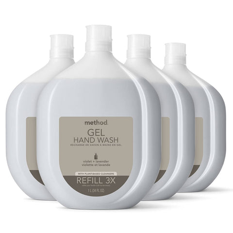 Recarga de Sabonete Líquido em Gel Method Premium, Lavanda Violeta, Frasco Reciclável, Fórmula Biodegradável, 1000 ml (Pacote com 4 unidades)