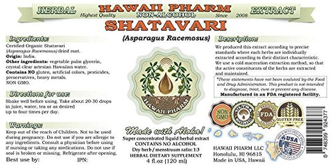 Shatavari Extrato Líquido Livre de Álcool, Glicerito de Raiz de Shatavari (Asparagus Racemosus) Suplemento Herbal Natural, Hawaii Pharm, EUA 2×120 ml