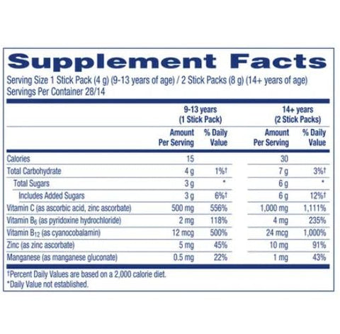 Crystals: Suplemento de Suporte Imunológico On-The-Go com 500 mg de Vitamina C, Vitaminas B, Zinco e Manganês, Sabor Morango, 28 Stickpacks Pacote de 2 - Emergen-C